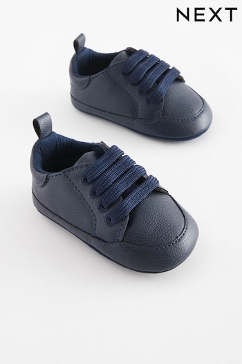 Navy Blue Lace-Up Baby Pram Trainers (0-24mths) (845078) | £7.50 - £8.50