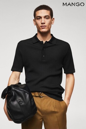 Mango Ribbed Knit Black Polo Shirt (845469) | £36