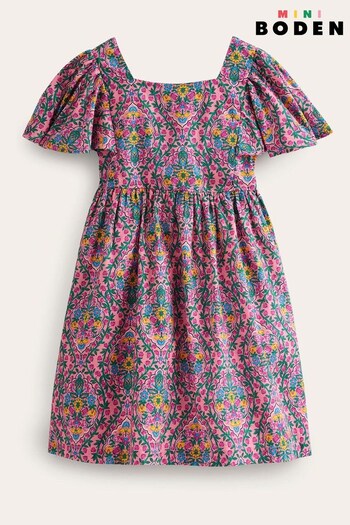 Boden Pink Flutter-Sleeve Printed Dress (845601) | £25 - £29