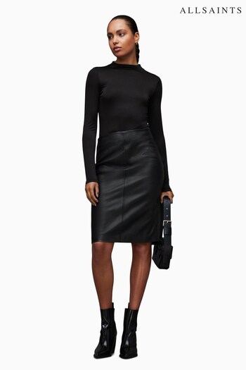 AllSaints Lucille Leather Black Skirt (845623) | £239