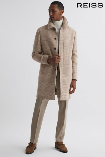 Reiss Oatmeal Bellagio Wool Check Mid Length Coat (845818) | £368