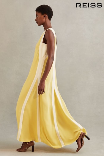 Reiss Yellow/Cream Rae Colourblock Maxi tkaniny Dress (845962) | £238
