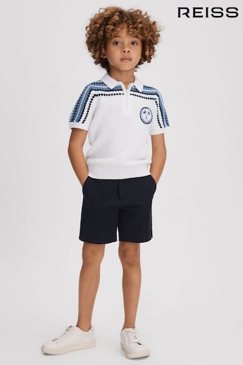 Reiss Optic White Stark Junior Textured Cotton Half-Zip Polo Shirt (845993) | £42