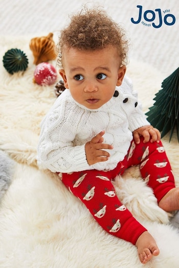 JoJo Maman Bébé Red Reindeer Extra Thick Puff Leggings (846084) | £12.50