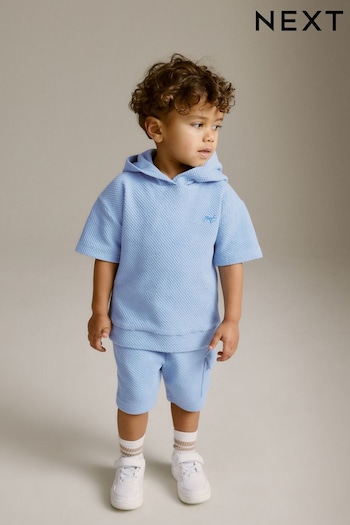 Teal Blue Short Sleeve Textured Hoodie and Biker Shorts Set (3mths-7yrs) (846218) | £15 - £19