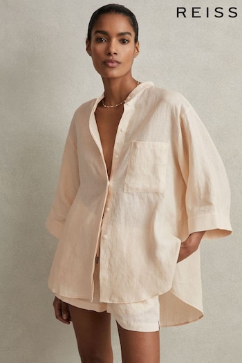 Reiss Blush Winona Relaxed Sleeve Linen Shirt (846431) | £118