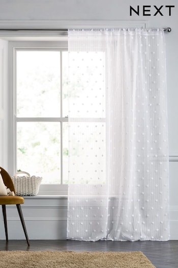 White Pom Pom Slot Top Unlined Sheer Panel Voile Curtains (846548) | £20 - £28