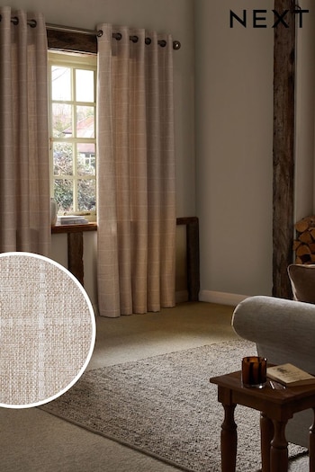 Natural Windowpane Check Lined Eyelet Curtains (846611) | £75 - £165