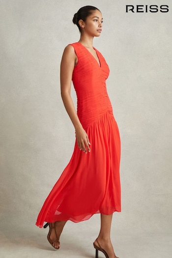 Reiss Coral Saffy Ruched Bodycon Midi Dress (846617) | £268