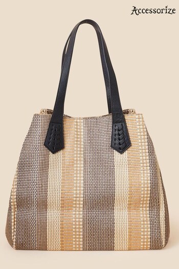 Accessorize Large Natural Raffia Stripe Shoulder Bag (846888) | £42