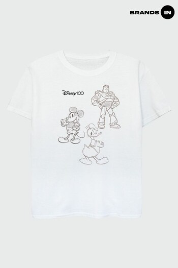 Brands In White Disney 100 Buzz Mickey Donald Line Boys White T-Shirt (847227) | £17