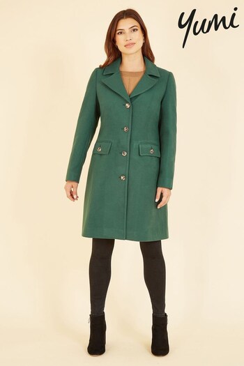 Yumi Green Military Button Through Coat (847459) | £80