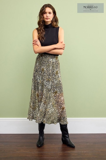 Morris & Co. Snakeshead Print Asymmetric Midi Skirt (847780) | £46