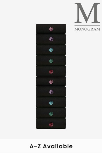 Black Monogram 10 Pack Embroidered Lasting Fresh Socks (847948) | £22