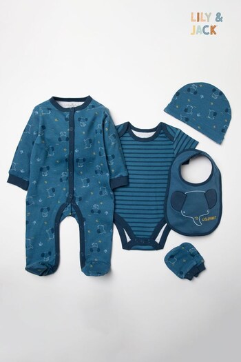 Little Gent Baby Blue Elephant Print Cotton 6 Piece Gift Set (847967) | £30