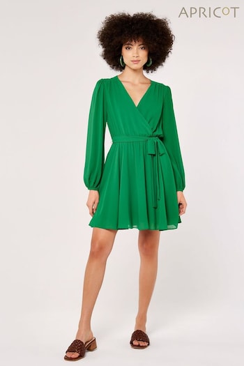 Apricot Green Chiffon Long Sleeve Wrap Dress (848044) | £35