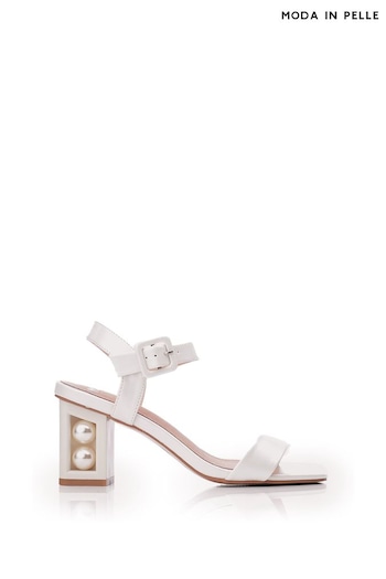 Moda in Pelle Sandypearl Heeled White Sandals With Pearl Detail Heel (848086) | £109