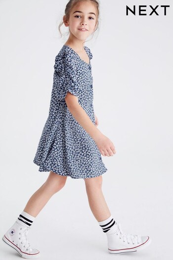 Blue Ditsy Ruched Sleeve Dress (3-16yrs) (848283) | £14 - £19
