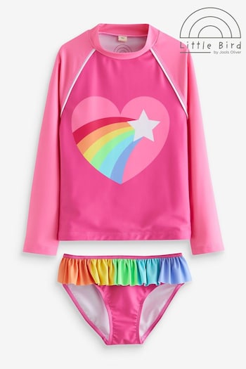 Little Bird by Jools Oliver Pink Long Sleeve Pink Heart Rash Top and Frill Bottoms Swim Set (848375) | £20 - £24