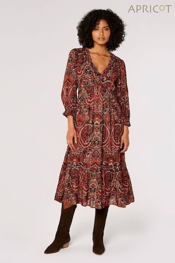 Apricot Brown Paisley Ruffles Midaxi Dress (848783) | £49