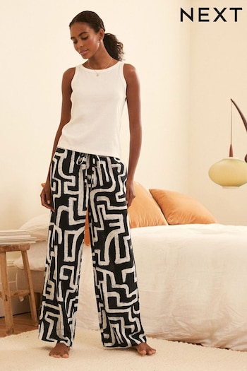 Monochrome Geo Linen Blend Pyjama Bottoms (848913) | £22