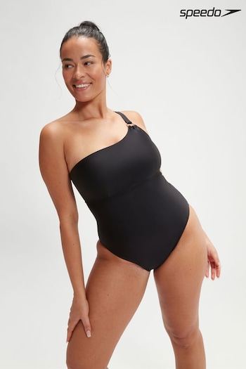 Speedo Womens Shaping Printed Asymmetric 1 Piece Black Swimsuit (848970) | £59