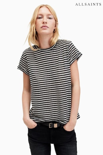 AllSaints Black Anna Stripe T-Shirt (849115) | £45