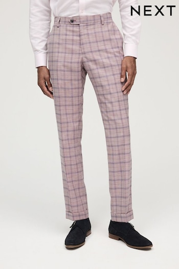 Pink Slim Slim Fit Trimmed Check Suit Trousers (849212) | £50