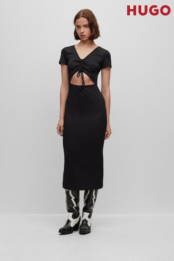 HUGO Black Mid Length Cut Out Detail Jersey Dress (849218) | £169