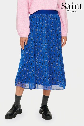 Saint Tropez Blue Toral Chiffon Elastic Waist Midi Skirt (849315) | £60