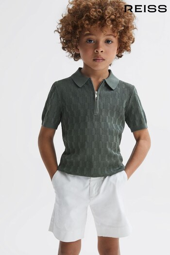 Reiss Green Ubud Junior Half-Zip Textured Polo T-Shirt (850092) | £38
