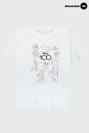 Brands In White Disney 100 Sketch Character Mix Girls White T-Shirt (850121) | £17