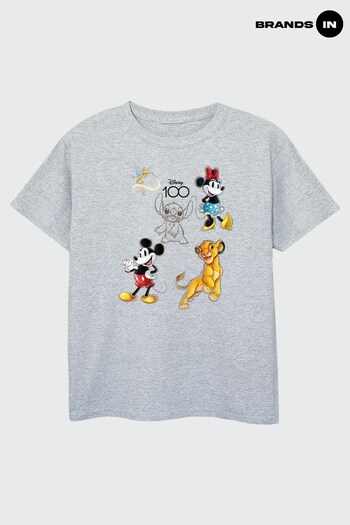 Brands In Grey Disney 100 Character Mix Girls Heather Grey T-Shirt (850477) | £17