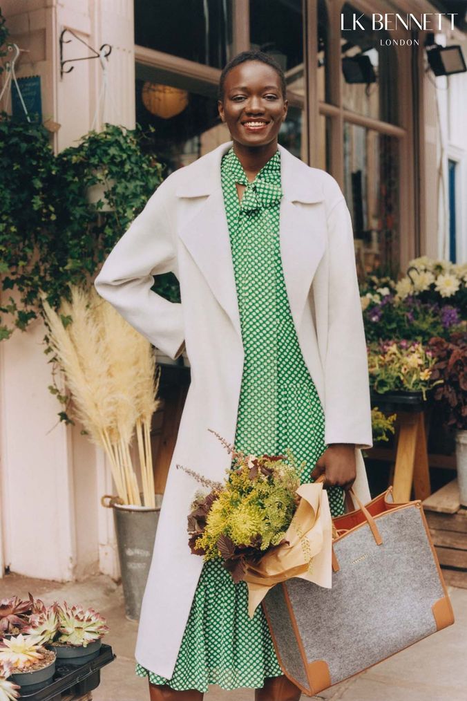 LK Bennett Green and Cream Polly Graphic Spot Print Midi Dress (850518) | £329