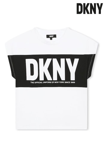 DKNY Short Sleeve Logo Colourblock White T-Shirt (851121) | £40 - £50