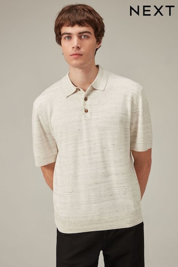 Natural Regular Button Polo Jumper with Linen (852021) | £24