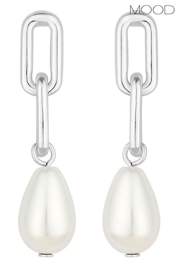 Mood Silver Chain Link Pearl Drop Earrings (852546) | £14