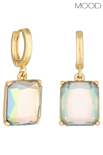 Mood Gold Crystal Aurora Borealis Emerald Cut Huggie Hoop Earrings (852570) | £14