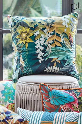 Prestigious Textiles Emerald Green Hidden Paradise Botanical Feather Filled Cushion (852591) | £46