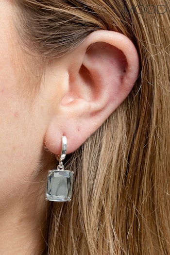 Mood Silver Crystal Emerald Cut Huggie Hoop Earrings (852644) | £14