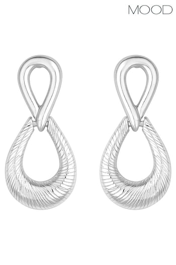 Mood Silver Recycled Polished And Textured Tear Drop Earrings (852657) | £14