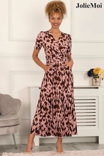 Jolie Moi Pink Daria Pleat Maxi Jersey Dress (852660) | £85