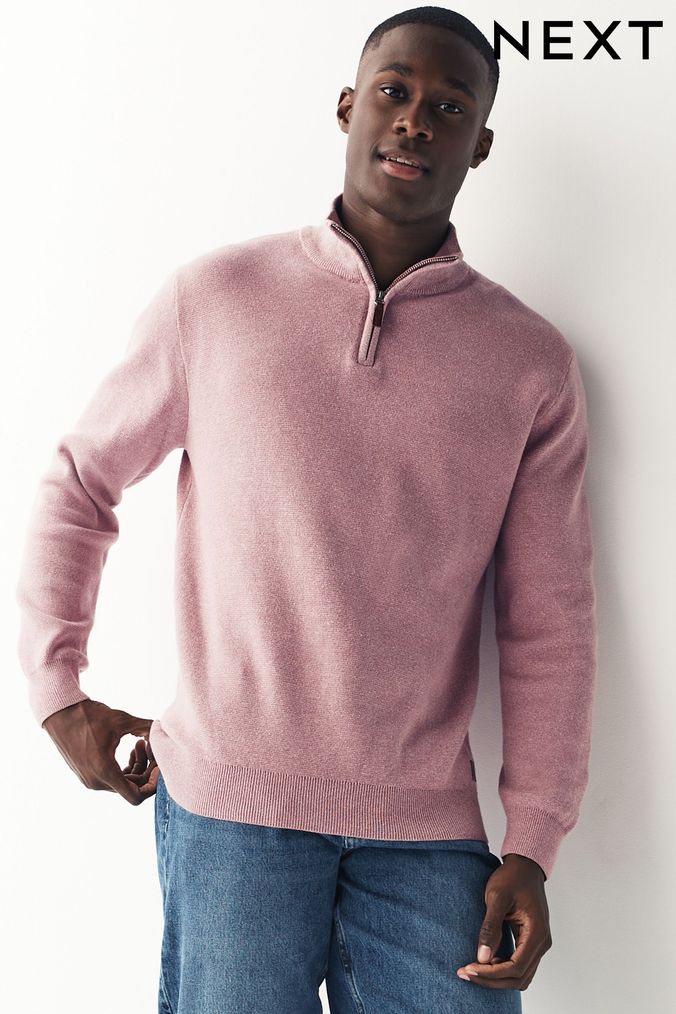 Mens pink quarter best sale zip