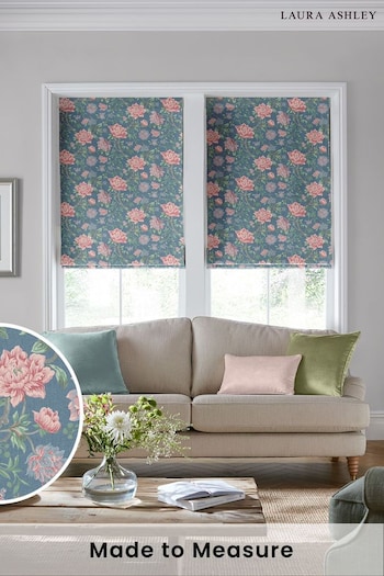 Laura Ashley Blue Tapestry Floral Dusky Seaspray Made to Measure Roman Blind (852715) | £94