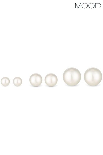 Mood Silver Pearl Stud Earrings Pack of 3 (852827) | £14