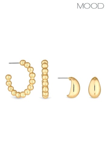 Mood Gold Recycled Polished Orb Hoop Earrings Pack of 2 (852859) | £14
