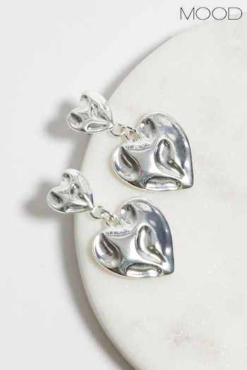 Mood Silver Tone Polished Fluid Heart Double Drop Earrings (853016) | £14