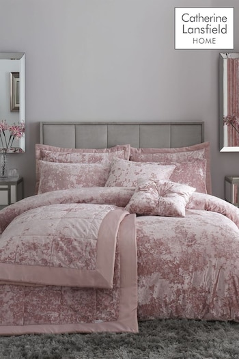 Catherine Lansfield Pink Crushed Velvet Duvet Cover and Pillowcase Set (853134) | £45 - £65
