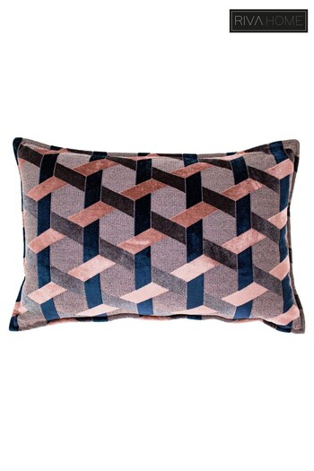 Riva Paoletti Blush Pink/Navy Blue Delano Geometric Polyester Filled Cushion (853138) | £17