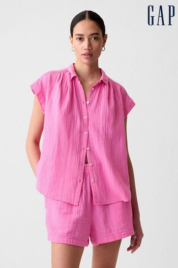 Gap Pink Crinkle Cotton Short Sleeve Shirt (853262) | £30